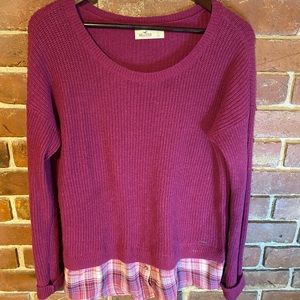 Hollister Pink Flannel Tuck Sweater size L
